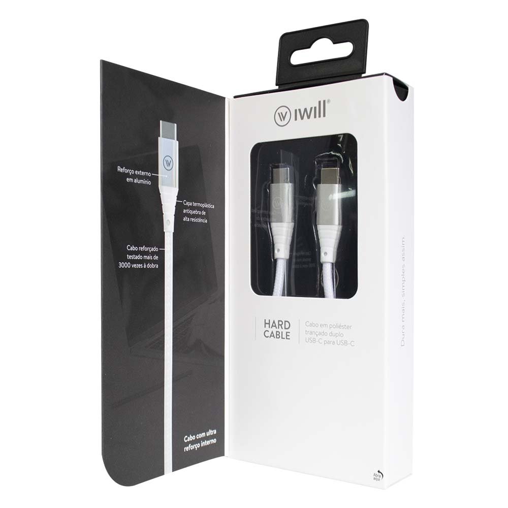 Cabo USB-C para USB-C Hard Cable em Poliéster Branco - Imagem 2